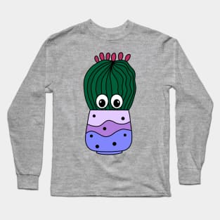 Cute Cactus Design #263: Bulky Cactus In Ombre Pot Long Sleeve T-Shirt